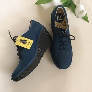 Fly London NWT Blue Suede Wedge Shoes